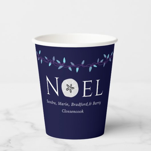 Noel Navy Blue Sand Dollar Nautical Kerstmis Papieren Bekers (Voorkant)