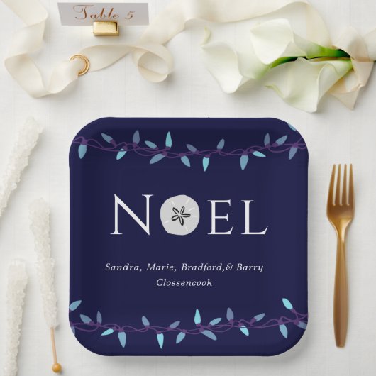 Noel Navy Blue Sand Dollar Nautical Kerstmis Papieren Bordje (Huwelijk)