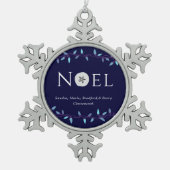 Noel Navy Blue Sand Dollar Nautical Kerstmis Tin Sneeuwvlok Ornament (Voorkant)