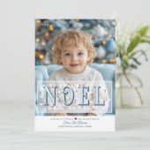 Noel Overlay Blauw Wit Foto Kerst Kaart (Staand voorkant)