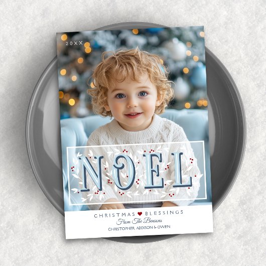 Noel Overlay Blauw Wit Foto Kerst Kaart