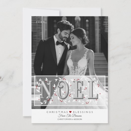 Noel Overlay Grijs Wit Foto Kerst Kaart (Voorkant)