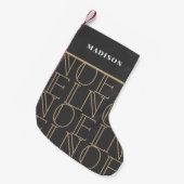 NOEL Pattern Dark Grey & Gold Holiday Kleine Kerstsok (Voorkant (Hangend))