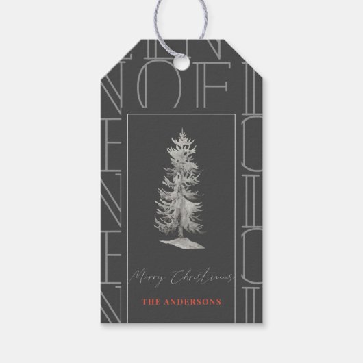 NOEL Pattern kerstboom donkergrijze cadeautjes Lab Cadeaulabel (Voorkant)