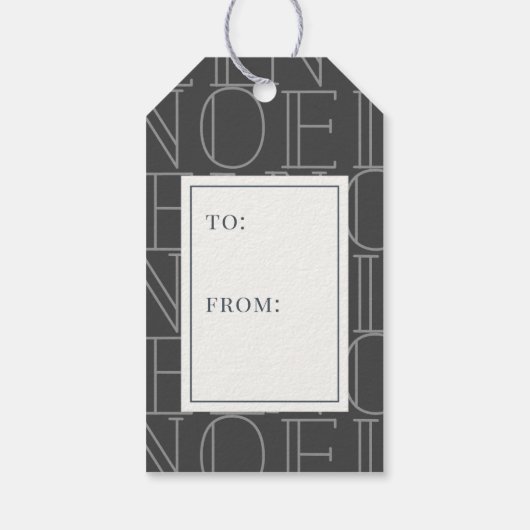 NOEL Pattern kerstboom donkergrijze cadeautjes Lab Cadeaulabel (Achterkant)
