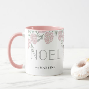 NOEL Pink Pine Cone White - kerstfoto Mok