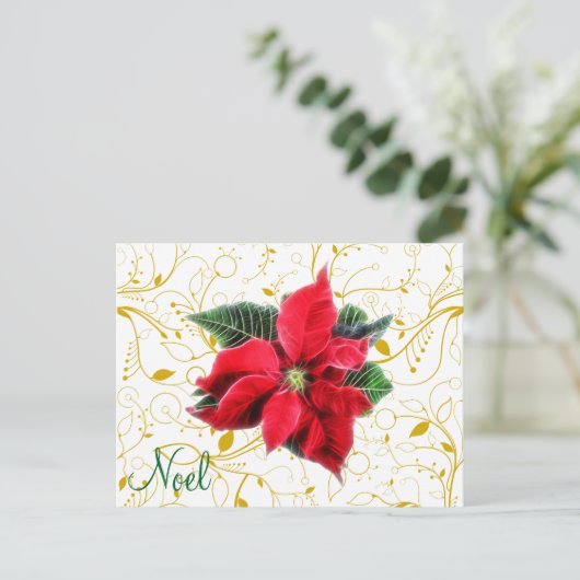 Noel Poinsettia Feestdagenkaart (Staand voorkant)
