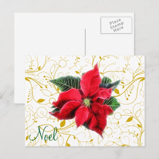 Noel Poinsettia Feestdagenkaart (Voorkant / Achterkant)