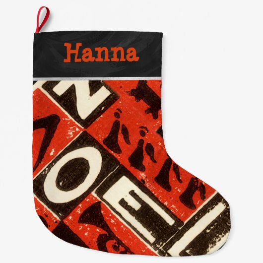 Noel Red Block Print Grote Kerstsok (Voorkant)