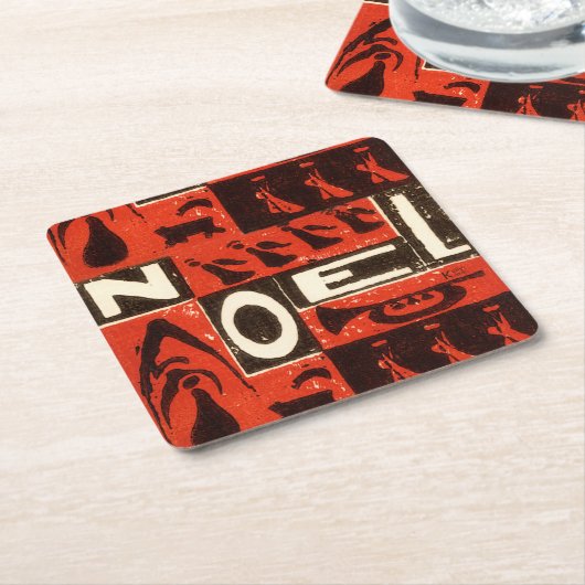 Noel Red Block Print Kartonnen Onderzetters (Schuin)