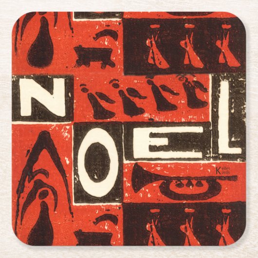 Noel Red Block Print Kartonnen Onderzetters (Voorkant)