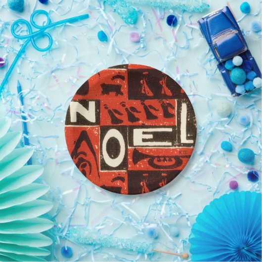 Noel Red Block Print Papieren Bordje (Feest)
