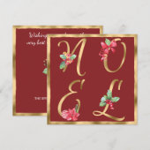 NOEL Red & Gold Holly Berries Poinsettia Kerstmis Feestdagenkaart (Voorkant / Achterkant)