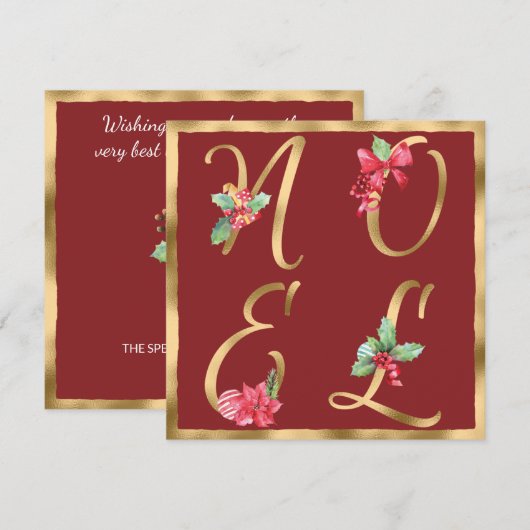 NOEL Red & Gold Holly Berries Poinsettia Kerstmis Feestdagenkaart (Voorkant / Achterkant)