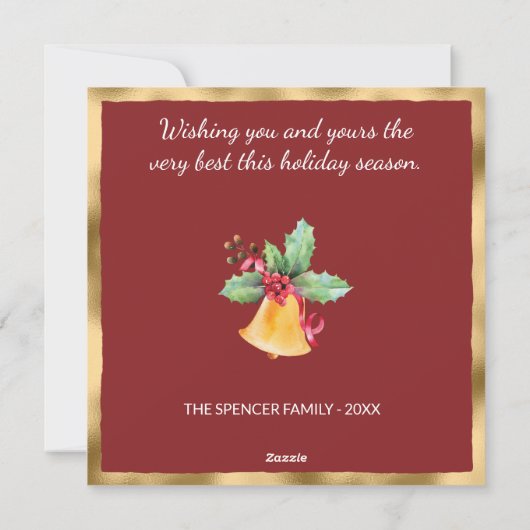 NOEL Red & Gold Holly Berries Poinsettia Kerstmis Feestdagenkaart (Achterkant)