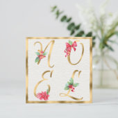 NOEL Red & Gold Holly Berries Poinsettia Kerstmis Feestdagenkaart (Staand voorkant)