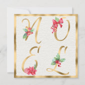 NOEL Red & Gold Holly Berries Poinsettia Kerstmis Feestdagenkaart (Voorkant)