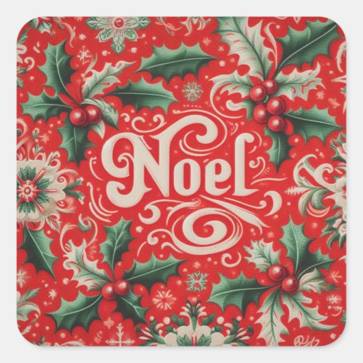 Noel Red & Green Vierkante Sticker (Voorkant)