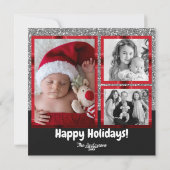 Noel Red Tartan Plaid Zilver Glitter Vakantie Foto Feestdagenkaart (Achterkant)