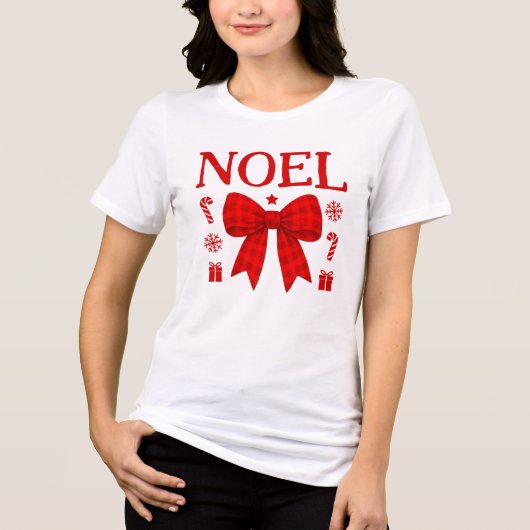Noel Rode Gingham Strik Kerstshirt Tri-Blend Shirt (Voorkant)