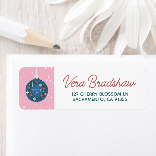 Noel Roze Kerstmis Ornament Adreslabel Etiket (Insitu)