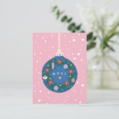 Noel Roze Ornament Geïllustreerd Kerstmis Feestdagenkaart (Staand voorkant)