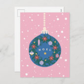 Noel Roze Ornament Geïllustreerd Kerstmis Feestdagenkaart (Voorkant / Achterkant)