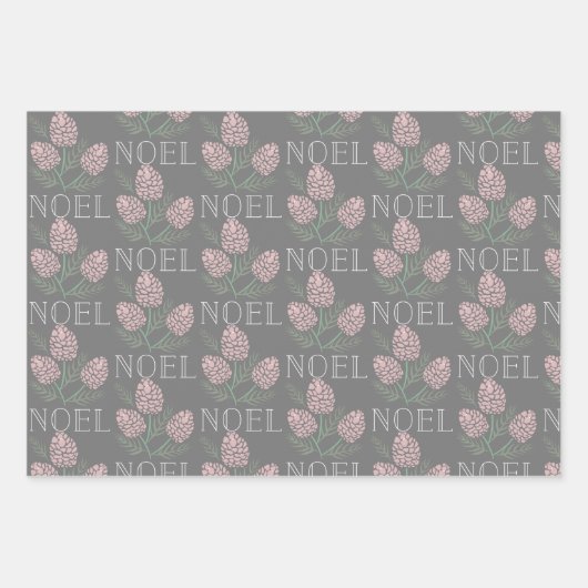 NOEL Roze Pine Cone Patroon Wit & Grijs Inpakpapier Vel (Voorkant 3)