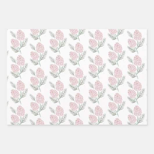 NOEL Roze Pine Cone Patroon Wit & Grijs Inpakpapier Vel (Voorkant)
