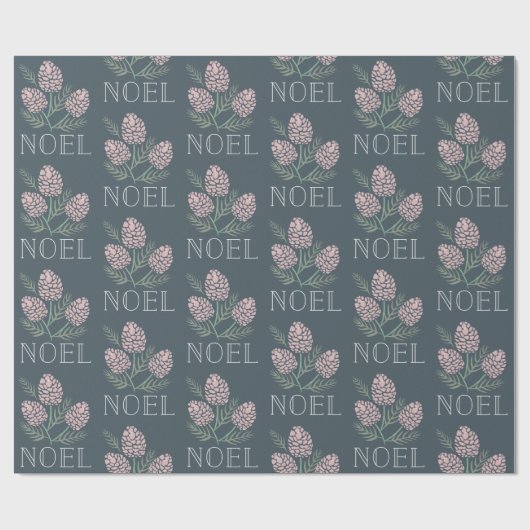 NOEL Roze Pine Kegelpatroon Marine Blauw Cadeaupapier (Vlak)