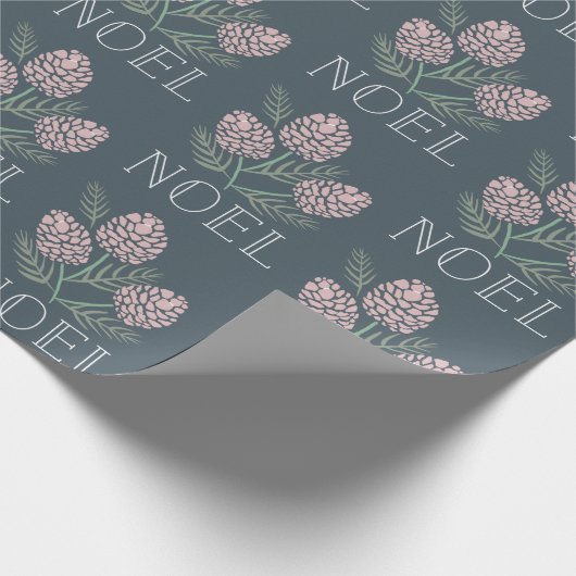 NOEL Roze Pine Kegelpatroon Marine Blauw Cadeaupapier (Hoek)