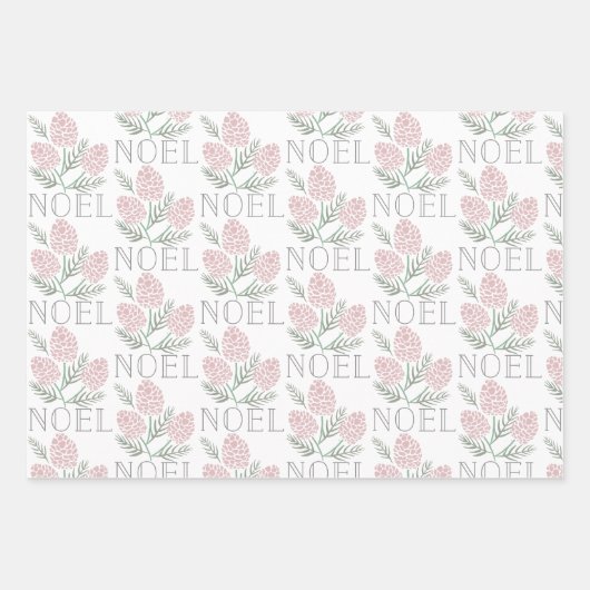 NOEL Roze Pine Kegelpatroon Marine Blauw & Wit Inpakpapier Vel (Voorkant 3)