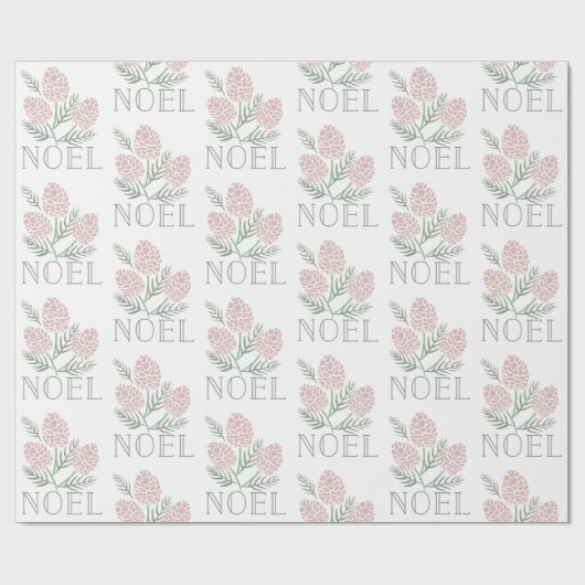 NOEL Roze Pine Kegelpatroon Wit Cadeaupapier (Vlak)