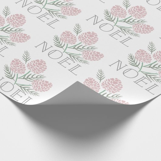 NOEL Roze Pine Kegelpatroon Wit Cadeaupapier (Hoek)