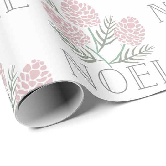 NOEL Roze Pine Kegelpatroon Wit Cadeaupapier (Rol Hoek)