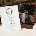 NOEL Rustic Kerstmis Pine Winter Photo Weddenschap Kaart<br><div class="desc">Deze trouwuitnodiging is voorzien van waterverf pines en een elegante gouden doopvont. Deze uitnodiging is perfect voor je mooie winter of kerstbruiloft. Voeg eenvoudig een foto en uw trouwwebsite op de achtergrond toe voor een persoonlijke aanraking.</div>