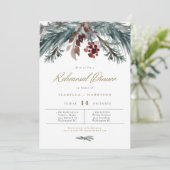 NOEL Rustic Pine Winter Wedding Rehearsal Dinner Kaart (Staand voorkant)