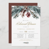 NOEL Rustic Pine Winter Wedding Rehearsal Dinner Kaart (Voorkant / Achterkant)