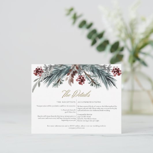 NOEL Rustic Winter Kerstmis - Details bruiloft Kaart (Staand voorkant)