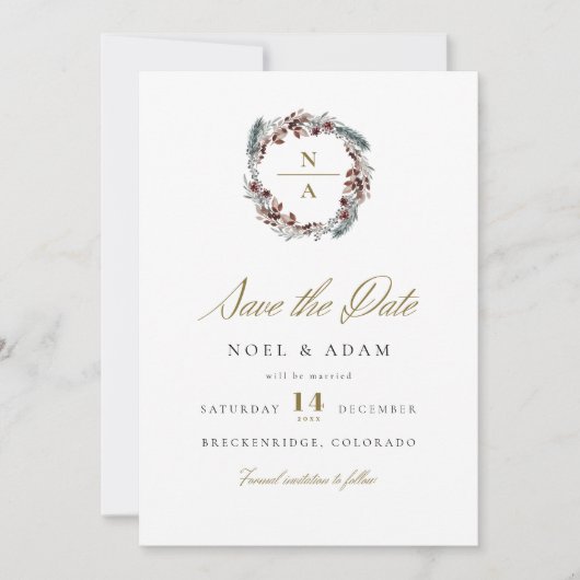 NOEL Rustige kerstpine Winter Save the Date Kaart (Voorkant)