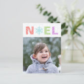 Noel Snowflake Pastel Damask Foto Feestdagenkaart (Staand voorkant)