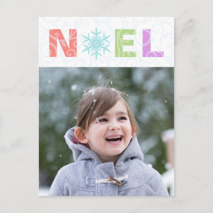 Noel Snowflake Pastel Damask Foto Feestdagenkaart