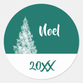 Noel Snowy kerstboom Blauwgroen en White Minimal Ronde Sticker