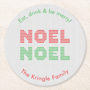 Noel Typography Christmas Ronde Kartonnen Onderzetter