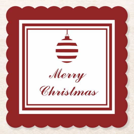 NOEL Vrolijk Kerstfeest Rood en Wit Bauble Kartonnen Onderzetters (Voorkant)