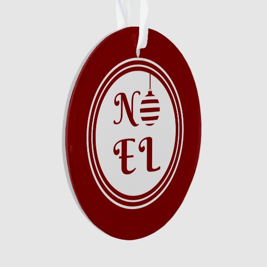 NOEL Vrolijk Kerstfeest Rood en Wit Ornament (voorkant)