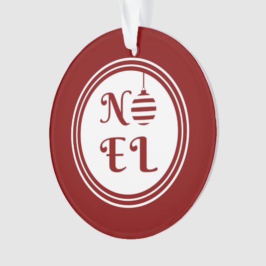 NOEL Vrolijk Kerstfeest Rood en Wit Ornament (voorkant)