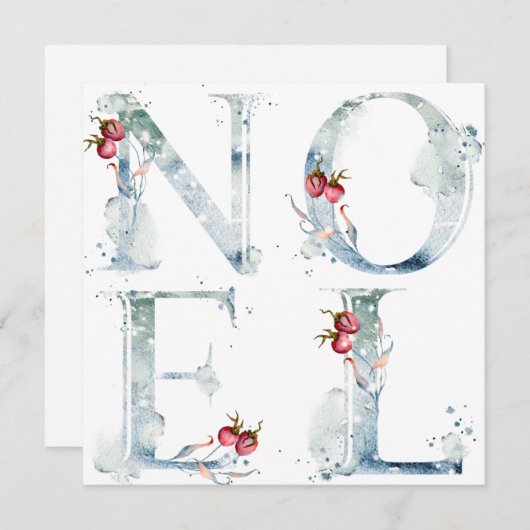 Noel Waterverf Berries kerstkaart (Voorkant / Achterkant)