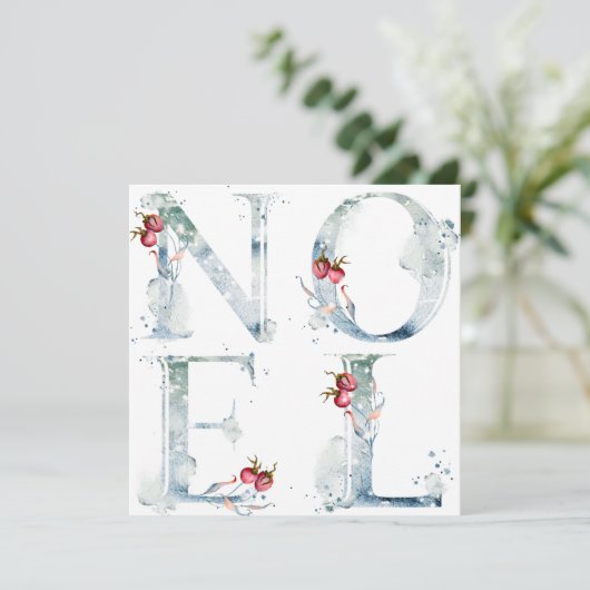 Noel Waterverf Berries kerstkaart (Staand voorkant)