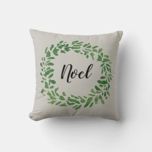 Noel Welcome Wreath Painting Grey Pillow Kussen